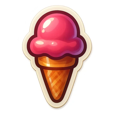 single ice cream cone symbol, cartoon style sticker, simple and clear, no text sticker