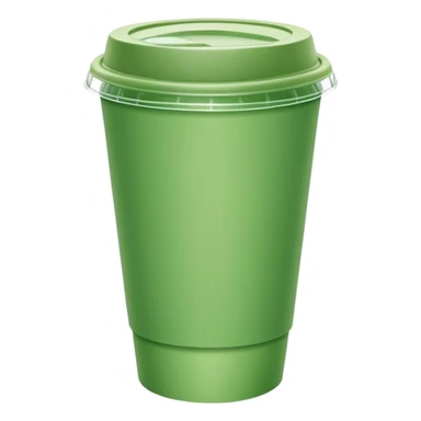 green paper short  cup with transparent plastic lid on top sticker
