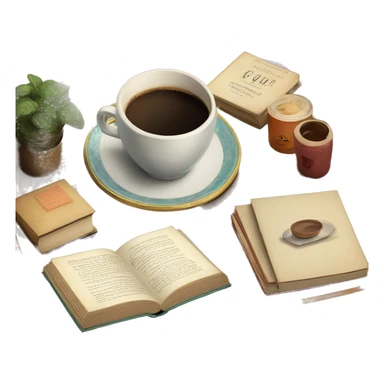 vintage tray with books and coffee  sticker