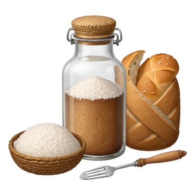 a one victorian bottle of salt and a loaf of bread - crochet needles and a ball of wool sticker