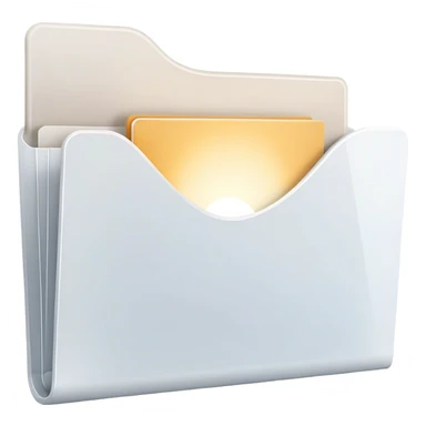A modern, minimalist flat-style illustration of an open folder with a soft, glowing light emanating from inside. The light subtly fades outward, symbolizing creativity and potential. The design is clean, simple, and ideal for an empty state UI. sticker