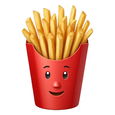 stylized red fries container with fries inside, no logo, no apple, just the container and fries sticker