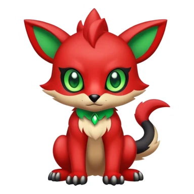 Cute cool black red animal hybrid Fakemon full body, green eyes,  sticker