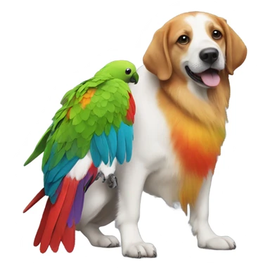 A dog with a pet parrot sticker
