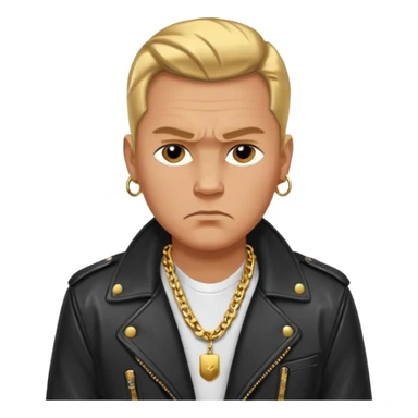Russian 1990s gangster emoji, leather jacket, gold chain, serious face, cartoon style sticker