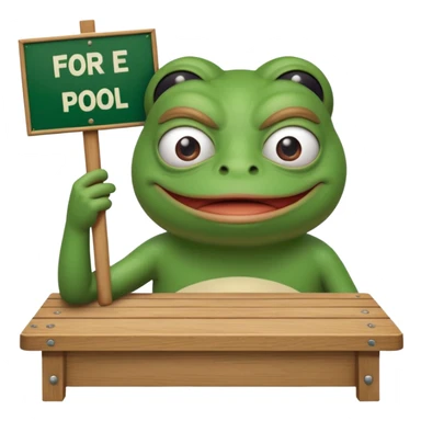pepe frog emoji for discord, holding a table that says  "For the pool".
table is like at a protest.
Face is 'yikes' like.
no additional elements, no background sticker