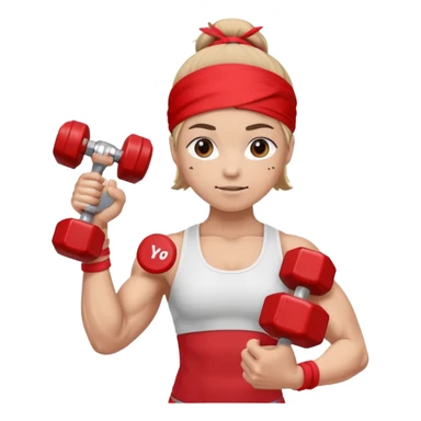 athlete with red headband, hold a mini dumbbell sticker