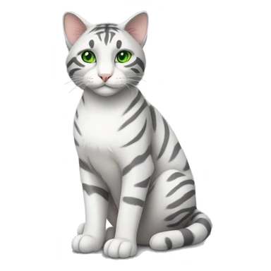 Grey white cat, sitting, green eyes, cute, grey tiger back, white feet sticker