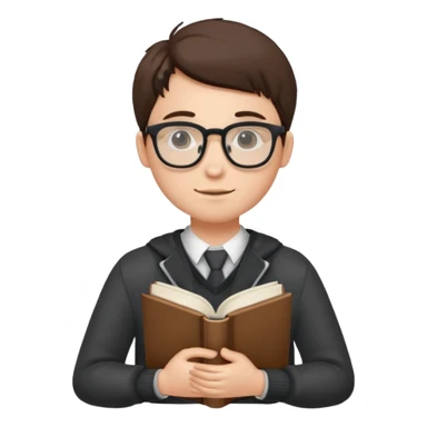 A student wearing glasses, hold book in front of their chest sticker