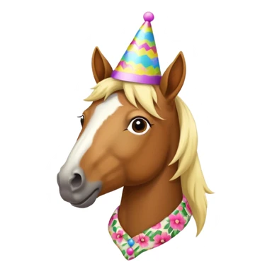 horse in flowered shirt with party hat, front view sticker