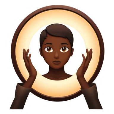 Un espejo con un brillo hipnótico en el centro de un espacio oscuro y una persona en silueta sticker