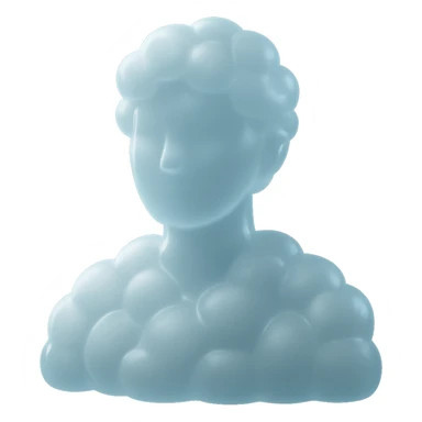 person looking straight, fully made of white fluffy convex clouds, shoulder up sticker