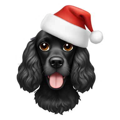 Black cocker spaniel wearing a Santa hat and white sunglasses sticker