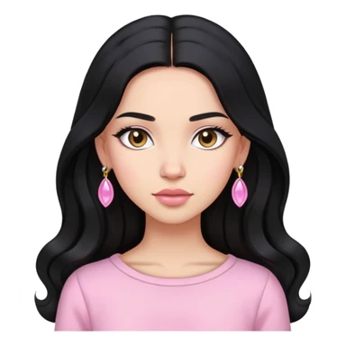 A beautiful girl wearing light pink clothes, long black hair, earrings sticker