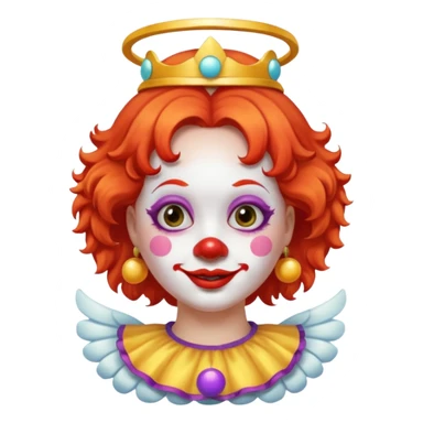 round face female clown with angel's halo sticker