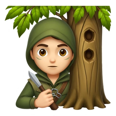 forest rogue peeking from behind tree judging sticker