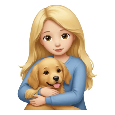 Garota loira fofa abraçando um Golden retriever  sticker
