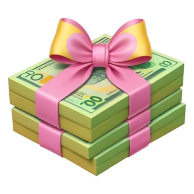 Bright Green & Golden Yellow Gradient Australian $100 notes stacked together and tied in a girly pink bow sticker