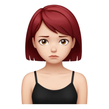 generate a pretty fair bratz girl with short dark red hair looking sad . Wearing a black cami sticker