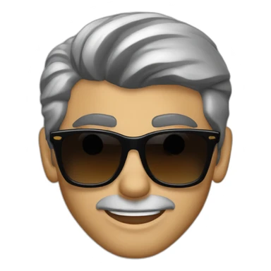 George Clooney wearing a black tshirt, with dark brown hair, a high fade, rayban wayfarer sunglasses sticker