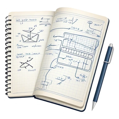 a notebook with lots of technical sketches sticker