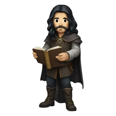 Long dark hair dungeon master holding a book sticker