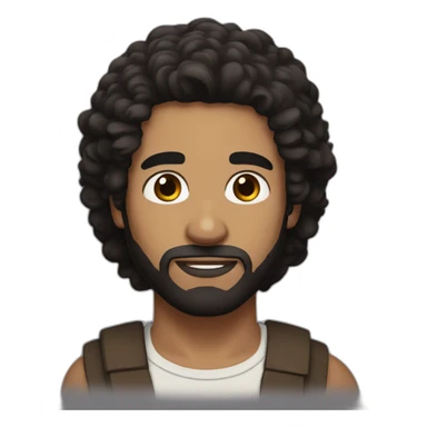 long straigh brown-black hair, white skin men, with brown eyes, and a little bit of beard sticker