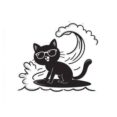 cat with sunglasses surfing a wave sticker
