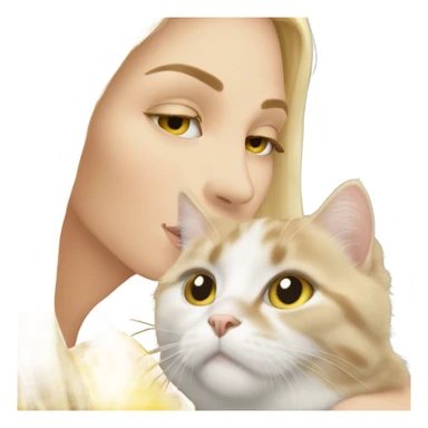 Pretty long blonde haired woman with gray eyes kissing yellow and white cat sticker