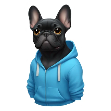 Black French bulldog in a blue hoodie  sticker