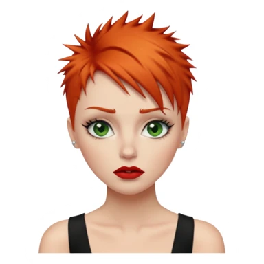 Short spikey Ginger hair, green eyes, black long eye lashes large red lips White woman embarrassed sticker