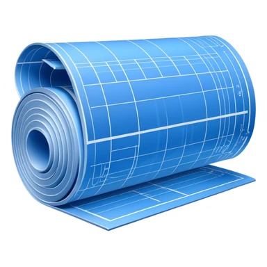 blue rolled-up blueprint plan with visible white lines, side perspective sticker