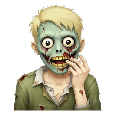 faça um homem zumbi, de cabelo baixo mostrando o dente de ouro, com a mão na boca sticker