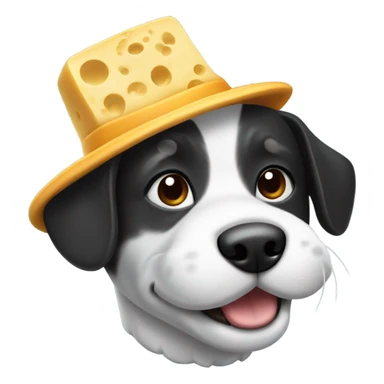 white and black dog with cheese hat sticker