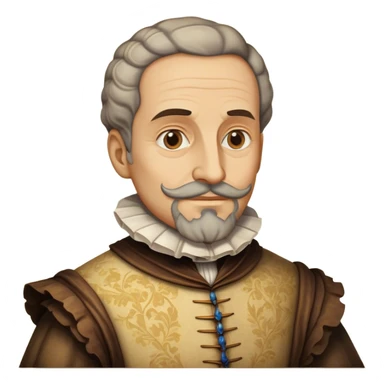 Cinematic Realistic Miguel de Cervantes Portrait Emoji, depicted as a wise thoughtful literary figure in period attire with a reflective gaze, rendered with detailed textures and soft historical lighting that captures his enduring literary legacy. sticker