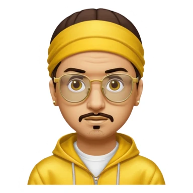 Ali G from Ali G Indahouse with brown eyes, dark brown hair, gold outfit, yellow glasses sticker
