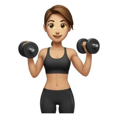 White fitness girl with brown hair with dumbbells in their hands sticker