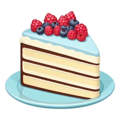 Confectionery humanless avatar in bright emoji-style illustration. Cake slice with cream and berries, pastel colors, simple shapes, flat design, sweet and inviting. sticker