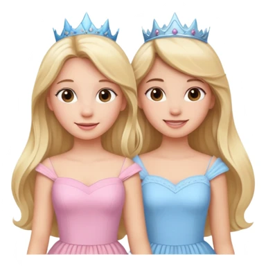 happy princesses blonde girl in light blue dress and long hair brunette girl in light pink dress sticker