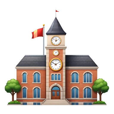school building with a clock tower and flag on top sticker