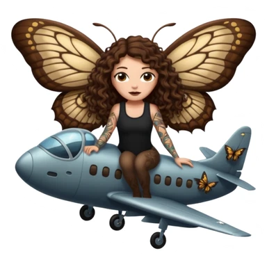 giant moth ride — long wavy brown hair tattooed woman and short tight curly brown hair woman — night flight sticker