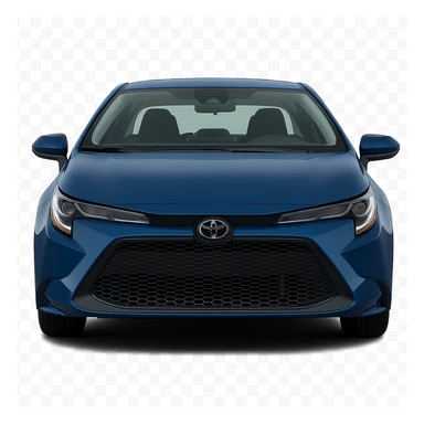 Show the blue sedan from the front, with a visible face, no background. Remove the background to isolate the subject. sticker