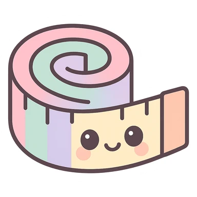 a sewing tape measure, curled in a spiral, pastel colors, soft shading, cute style sticker