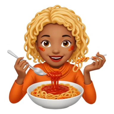 A light skined black girl eating lava noodles  sticker