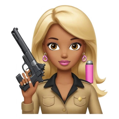 Brown skin blonde hair barbie with black gun sticker