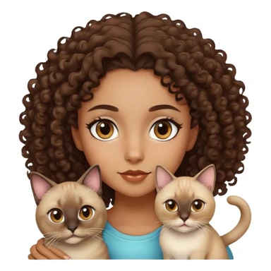 brown girl, brown eyes, curly hair and with a Siamese cat sticker
