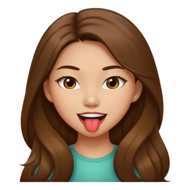 girl with long brown hair light olive skin asian eyes biting lip and winking flirty sticker