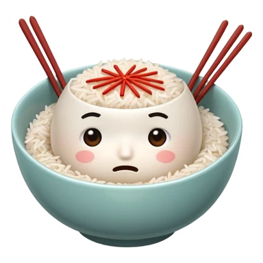 A bowl of rice with a worried, caring face — like it’s gently asking, ‘Did you eat?’ Holding spoon and chopsticks, ready to take care of you. sticker