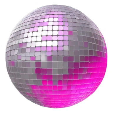 Disco ball surrounded by a gray circle (color: #848185) above it a band curved upwards and tilted in pink (color: #ef7eb0) with white lettering in the font Museo 900 "Pink Orbit" sticker