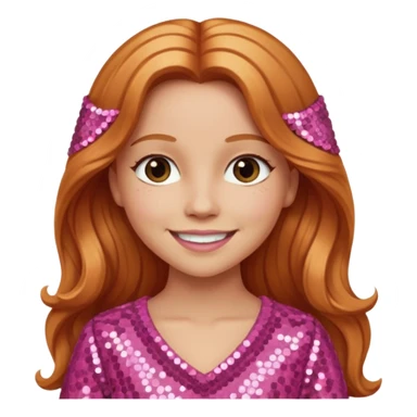 Carrie White with light skin, long reddish blonde hair, pink sequin outfit sticker